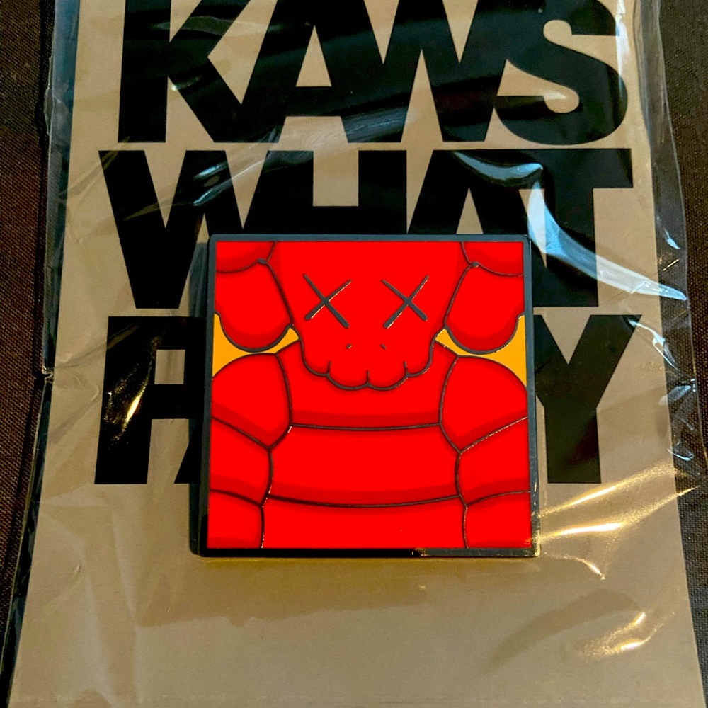 *NWT* Kaws *WHAT A PARTY* (Orange) Square Pin BKM